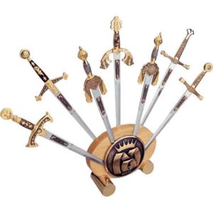 NIB Saint Patrick Miniature Shield and Sword Letter Openers with Display Stand 