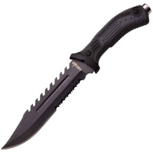 Black Serrated Sawback Knife