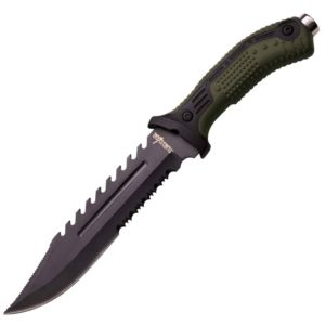 Dark Green Serrated Sawback Knife