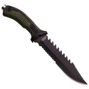 Dark Green Serrated Sawback Knife