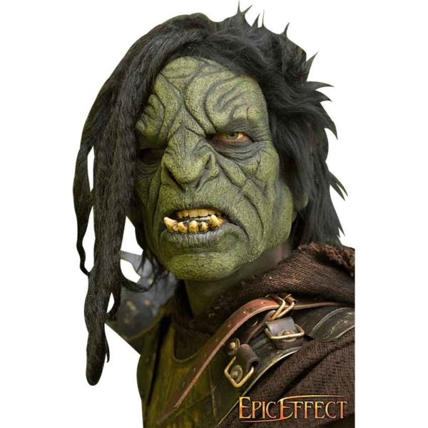 Green Brutal Orc Mask with Hair