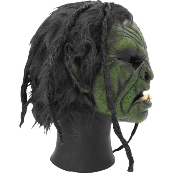 Green Brutal Orc Mask with Hair