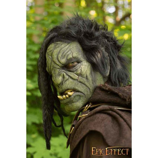 Green Brutal Orc Mask with Hair