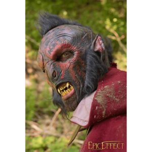 Red Carnal Orc Mask with Hair