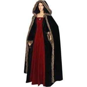 Fur Trimmed Medieval Dress with Hood
