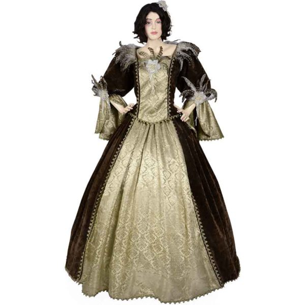 Feathered Victorian Noble Dress with Train
