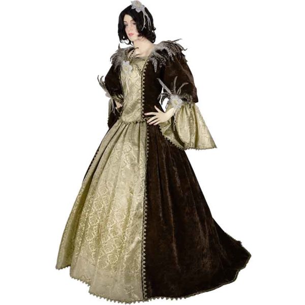 Feathered Victorian Noble Dress with Train