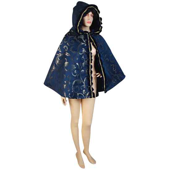 Womens Short Hooded Brocade Cape