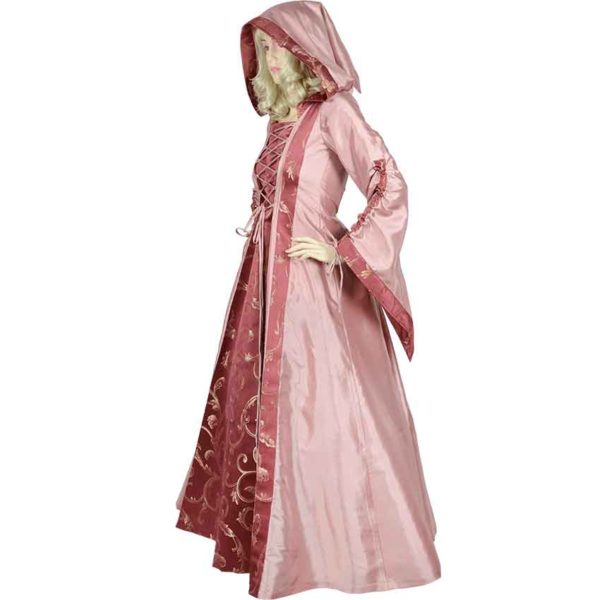 Hooded Renaissance Sorceress Gown - Rose and Red