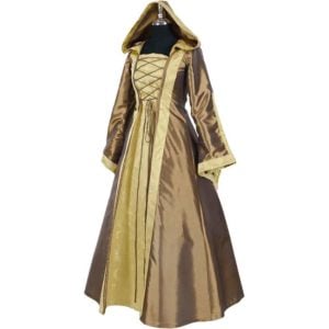 Hooded Renaissance Sorceress Gown - Bronze and Gold