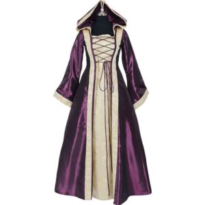 Hooded Renaissance Sorceress Gown - Purple and Ivory