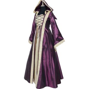 Hooded Renaissance Sorceress Gown - Purple and Ivory