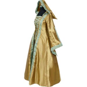 Hooded Renaissance Sorceress Gown - Gold and Green