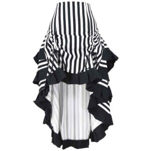 Layered Black and White Striped Steampunk Skirt