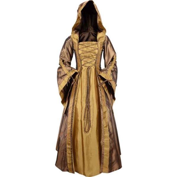 Hooded Renaissance Sorceress Dress - Bronze