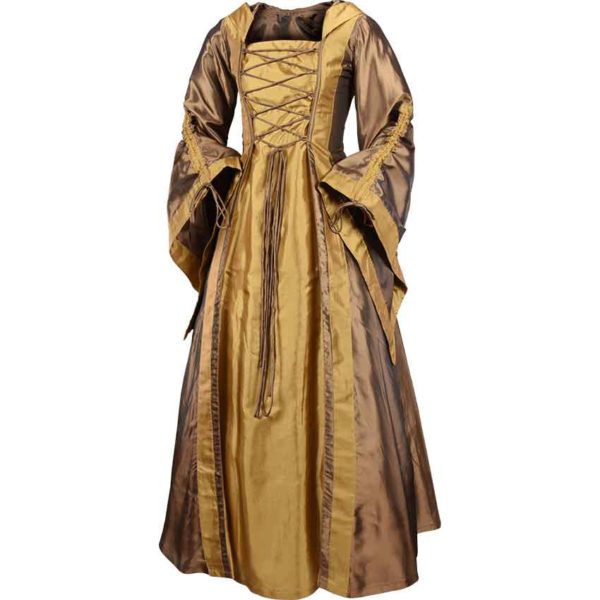 Hooded Renaissance Sorceress Dress - Bronze