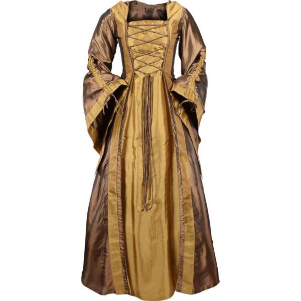 Hooded Renaissance Sorceress Dress - Bronze