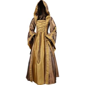 Hooded Renaissance Sorceress Dress - Bronze