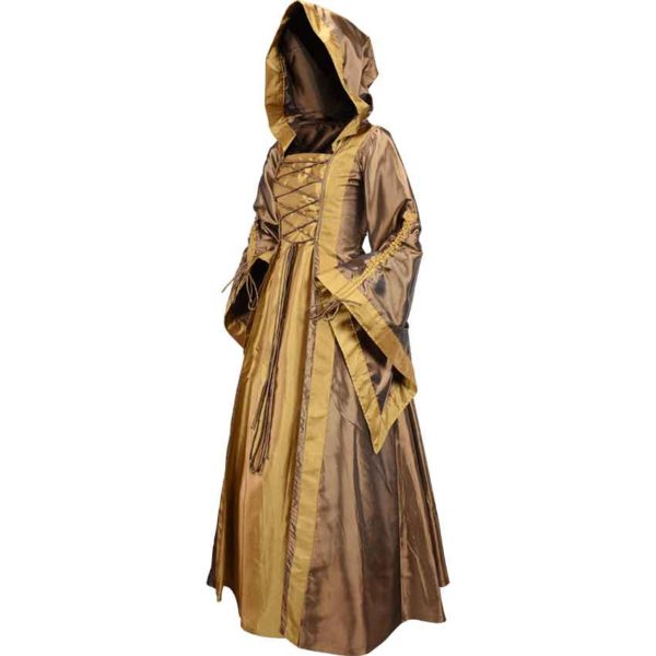 Hooded Renaissance Sorceress Dress - Bronze