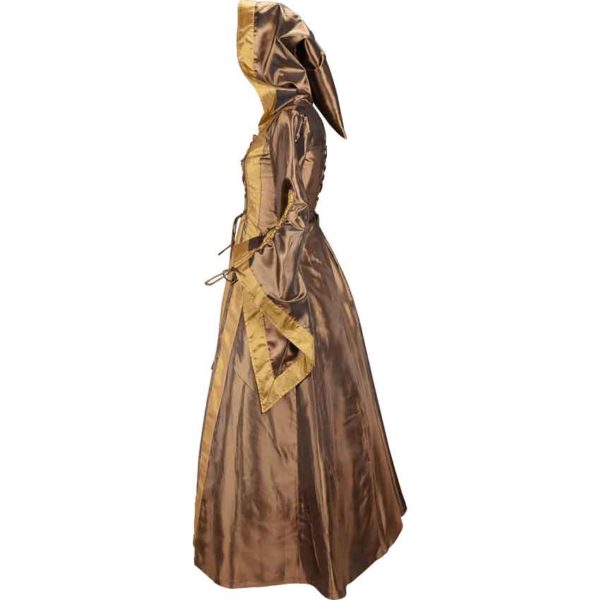 Hooded Renaissance Sorceress Dress - Bronze