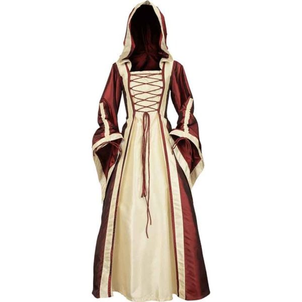 Hooded Renaissance Sorceress Dress - Burgundy