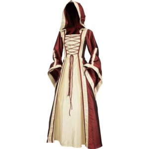 Hooded Renaissance Sorceress Dress - Burgundy