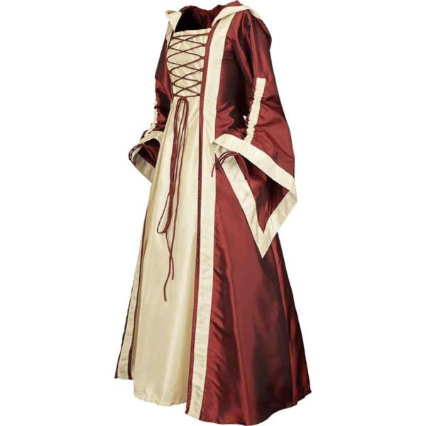 Hooded Renaissance Sorceress Dress - Burgundy