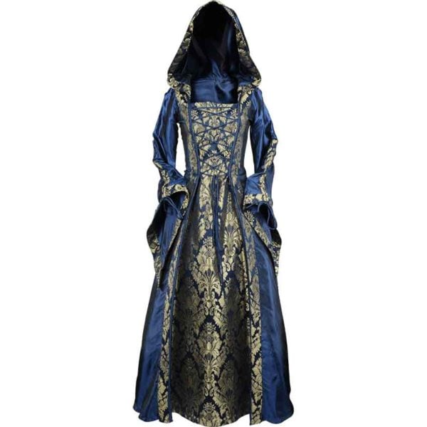 Alluring Damsel Dress with Hood - Blue with Gold