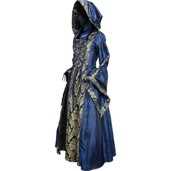 Alluring Damsel Dress with Hood - Blue with Gold