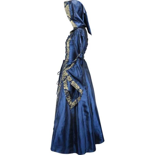 Alluring Damsel Dress with Hood - Blue with Gold
