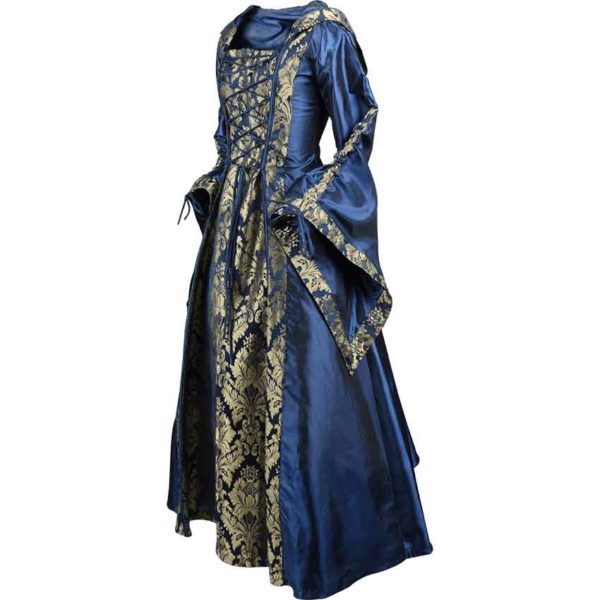 Alluring Damsel Dress with Hood - Blue with Gold