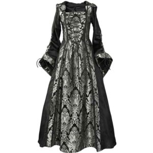 Alluring Damsel Dress with Hood - Black with Silver