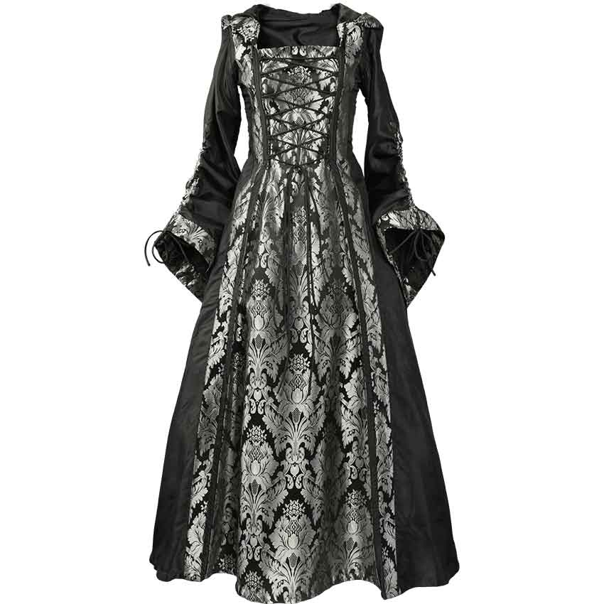 Alluring Damsel Dress with Hood - Black with Silver