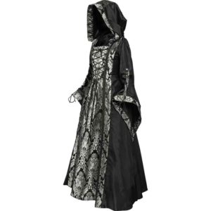 Alluring Damsel Dress with Hood - Black with Silver