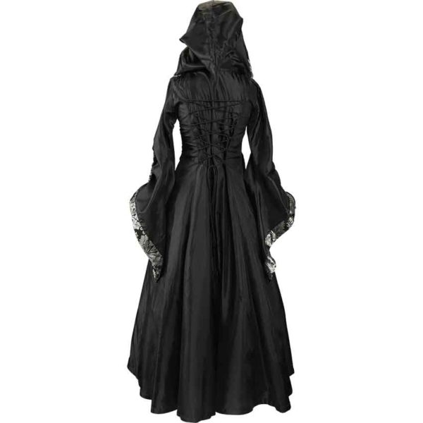 Alluring Damsel Dress with Hood - Black with Silver