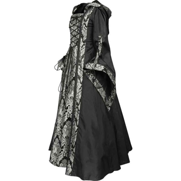 Alluring Damsel Dress with Hood - Black with Silver