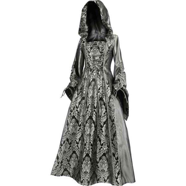 Alluring Damsel Dress with Hood - Silver with Black