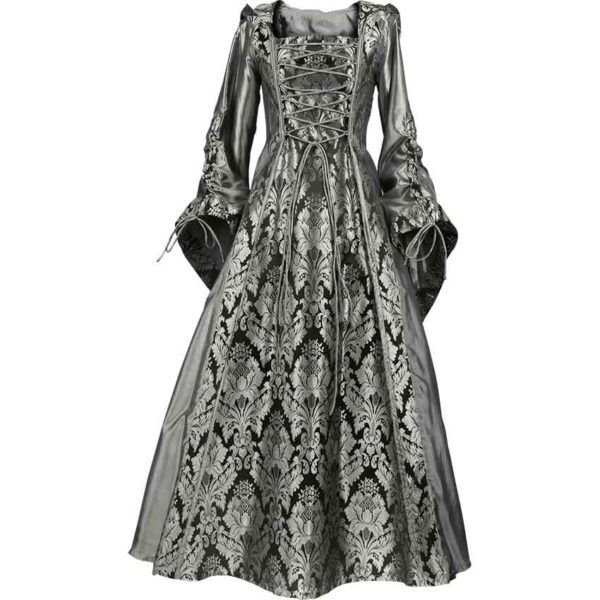 Alluring Damsel Dress with Hood - Silver with Black