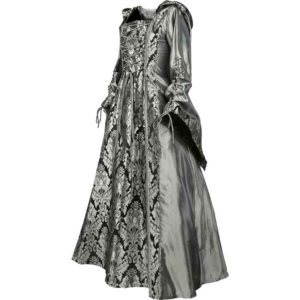 Alluring Damsel Dress with Hood - Silver with Black