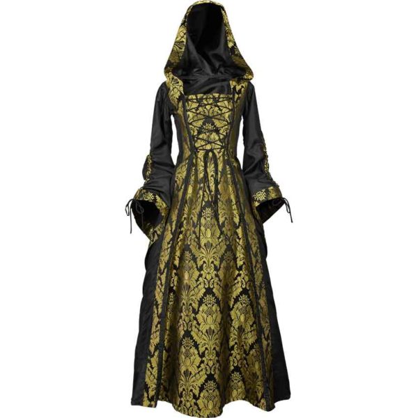 Alluring Damsel Dress with Hood - Black with Gold