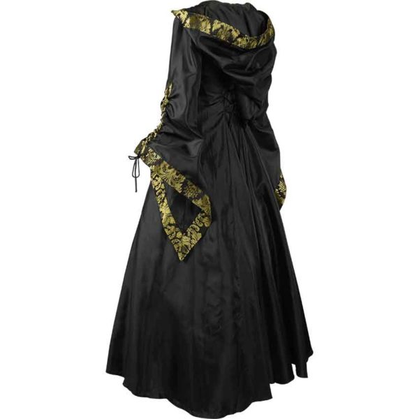 Alluring Damsel Dress with Hood - Black with Gold