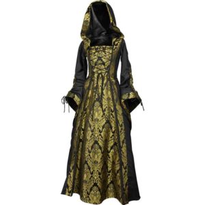 Alluring Damsel Dress with Hood - Black with Gold