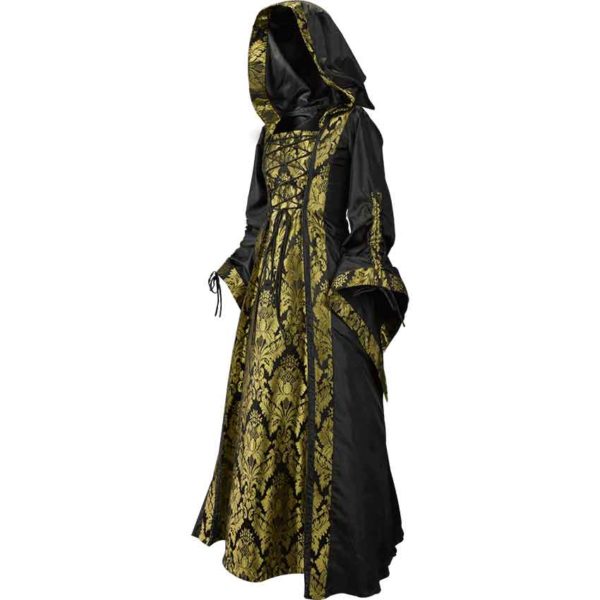 Alluring Damsel Dress with Hood - Black with Gold