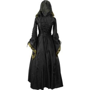 Alluring Damsel Dress with Hood - Black with Gold