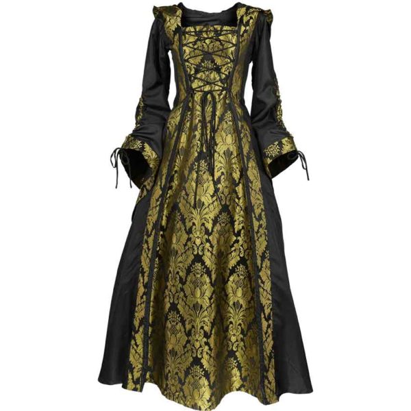 Alluring Damsel Dress with Hood - Black with Gold