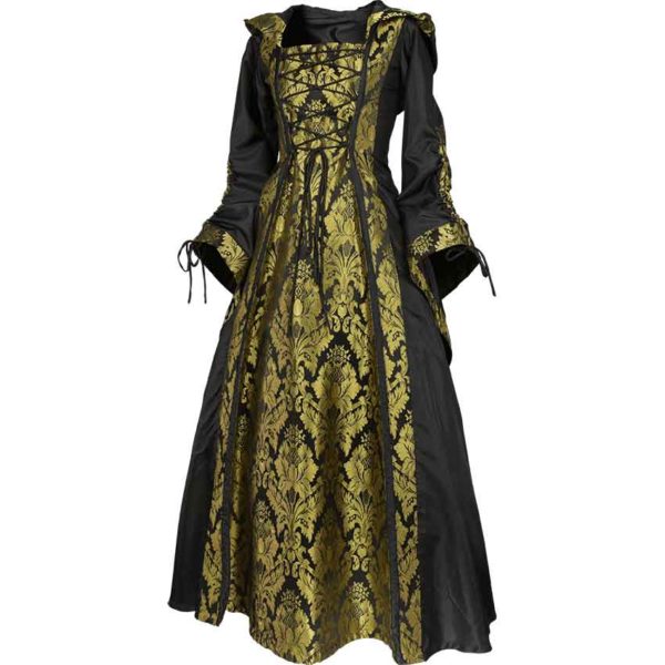 Alluring Damsel Dress with Hood - Black with Gold