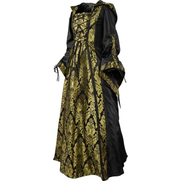 Alluring Damsel Dress with Hood - Black with Gold