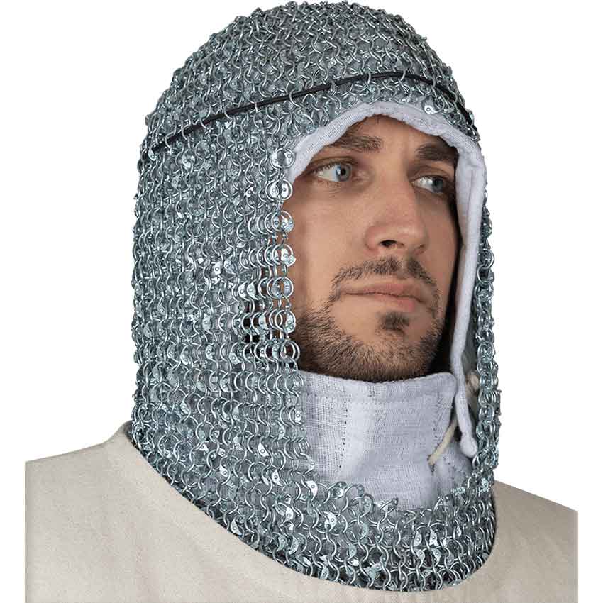 Medieval Knight Flat Ring Rivet Chain Mail Coif