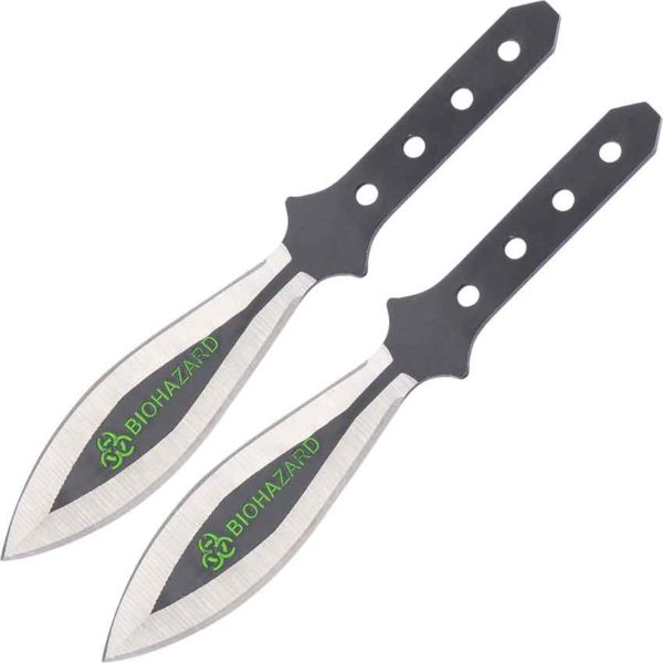 2 Piece Biohazard Black Leaf Blade Throwing Knives