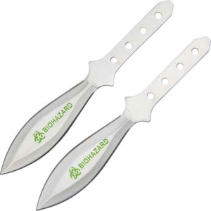 2 Piece Biohazard Chrome Leaf Blade Throwing Knives